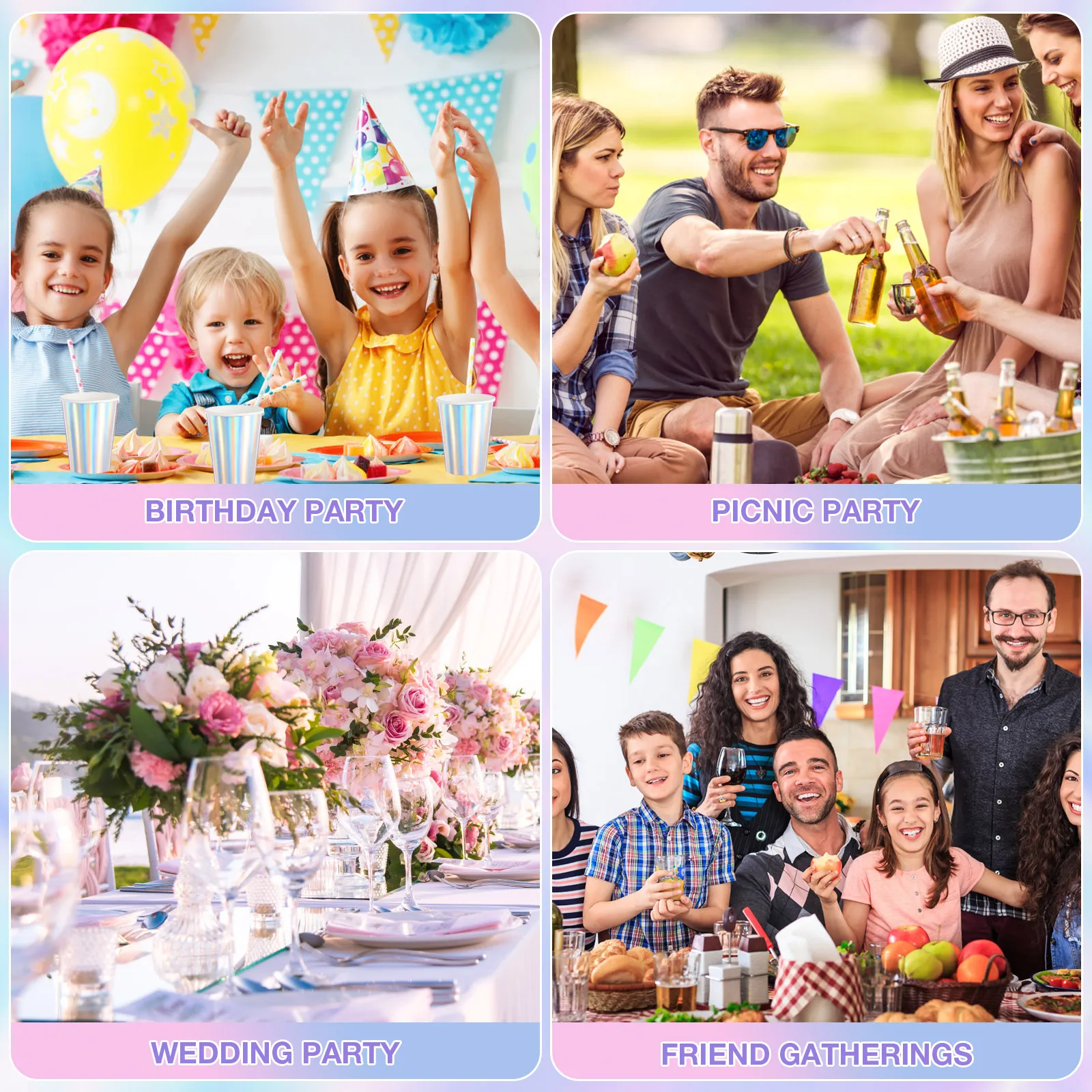 32 Pcs Holographic Paper Tableware 8 Inch Plates 95 Oz Tableware Paper Props Cups Birthday Party Food Grade Safe