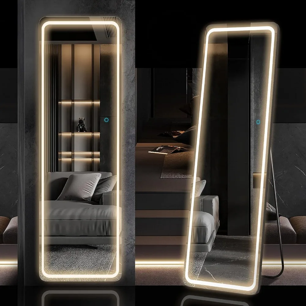 Espejo de cuerpo completo con luces LED de 3 colores, iluminación independiente para dormitorio y sala de estar, 63x20 pulgadas