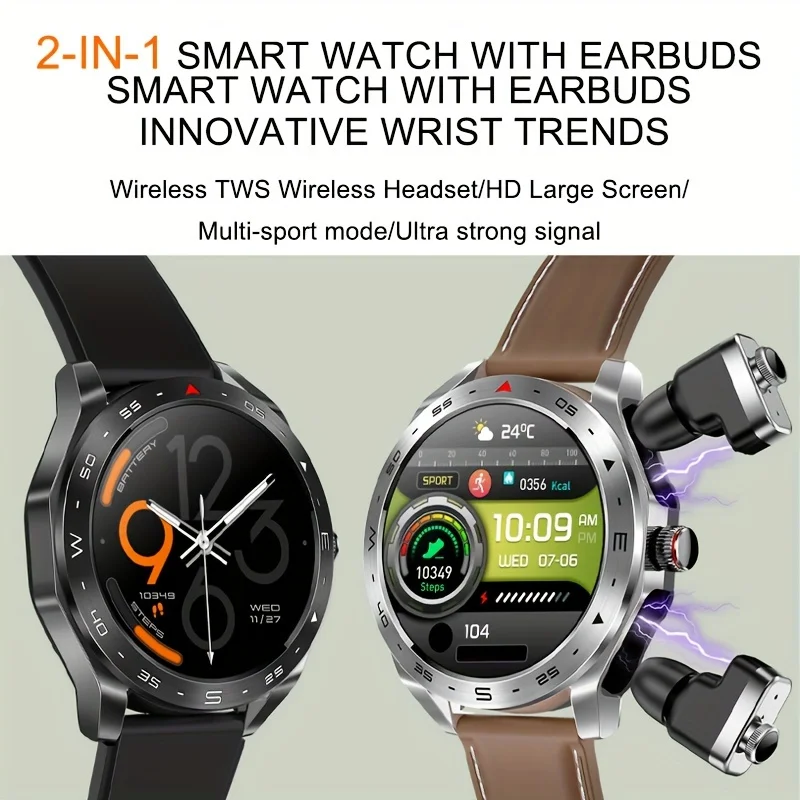 

WS 2-в-1 Смарт-часы AMOLED со встроенными Bluetooth-наушниками HIFI 9D Качество звука Bluetooth Вызов Обнаружение сердечного ритма IP68