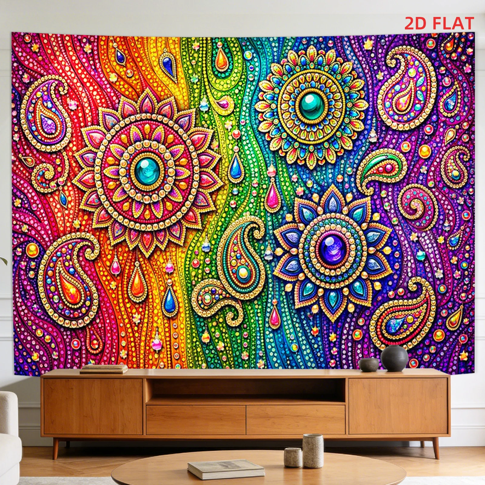 Large Colorful Mandala Paisley Tapestry Wall Hanging Boho Bohemian Ethnic Polyester Tropical Floral Living Room Decor Art