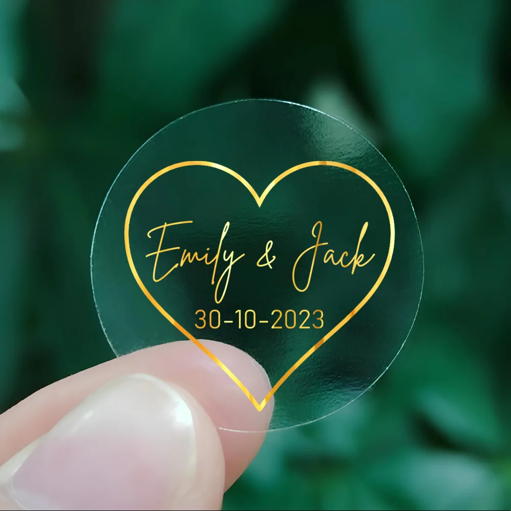 50pcs Envelope Seal Stickers, Transparent Round Stickers, Personalised Stickers Wedding, Custom Transparent Gold Stickers