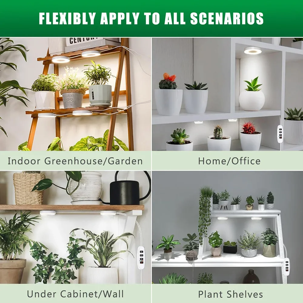 Full Spectrum LED Grow Light 10 Levels Dimmable Auto On/Off Timer Ceiling Under Cabinet Halo Plant Growing Lamp for Indoor Plant