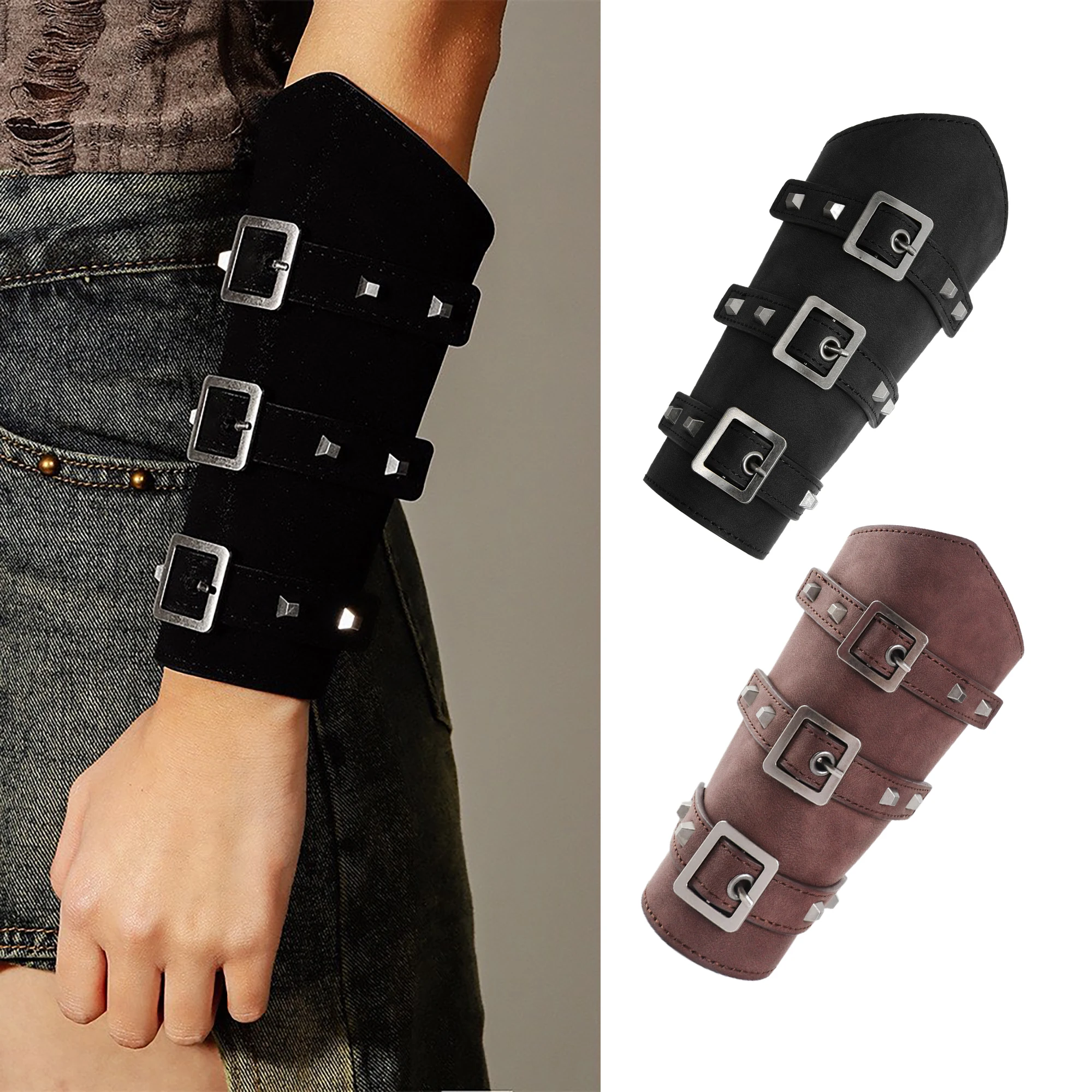 2개 중세 코스프레 PU 가죽 갑옷 팔 보호대 레이스업 남성 해적 기사 건틀렛 손목 보호대 스팀펑크 액세서리