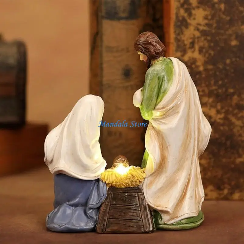 

U2JC Christmas Nativity Scene Statue Resin Christian Religious Figurines for Festive