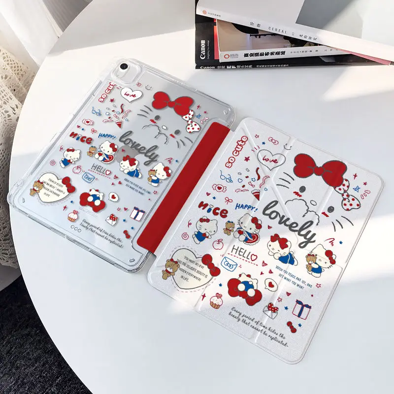 

Sanrio Hello Kitty Kawaii Cute New 3+y Fold ipad11 Generation Tablet Case mini 6/7 Acrylic Y Fold Air7/6 Anti-Bend With Pen Slot
