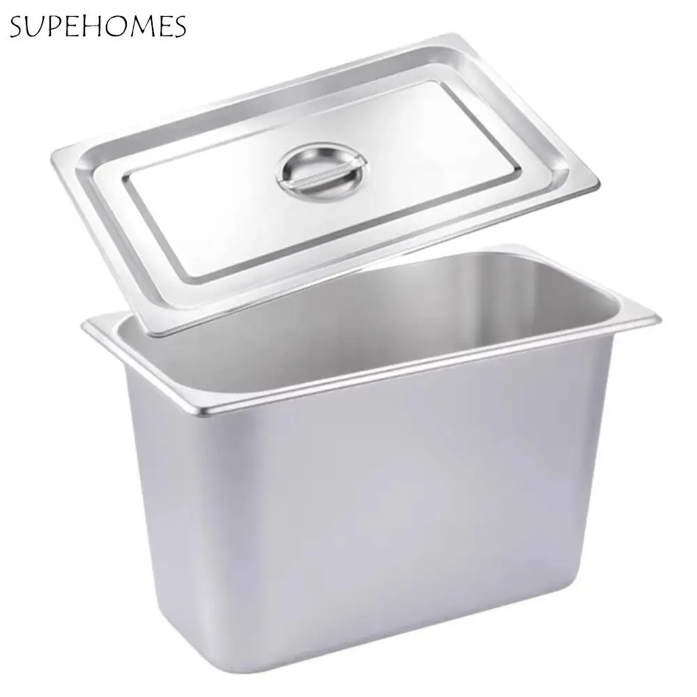 

Stainless Steel Canteen Food Basin Rectangular Rust-proof Food Storage Box with Cover Thickened Food Preparation Box Hotel