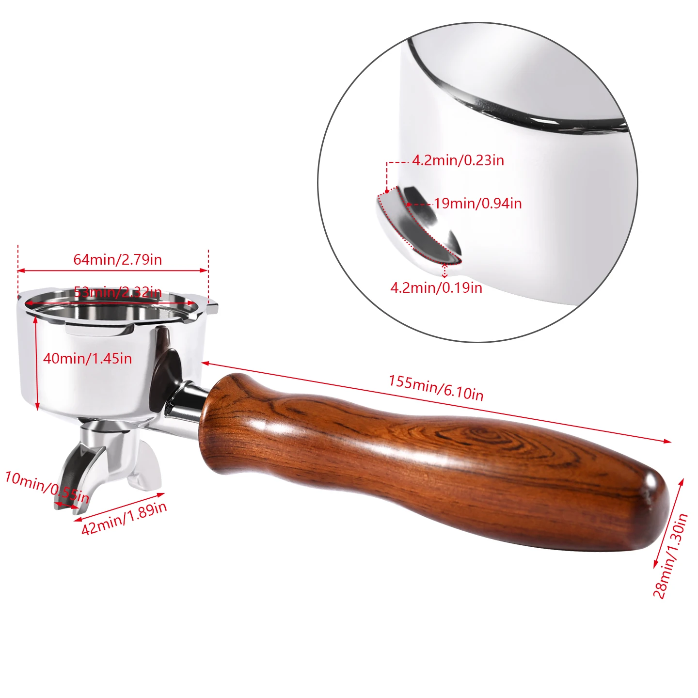 Kaffee-Siebträger mit Doppelauslauf 51mm für Homix H11 Oster Cecotec Hibrew Ersatzfilterkorb Espressomaschinen-Zubehör – Detail 3