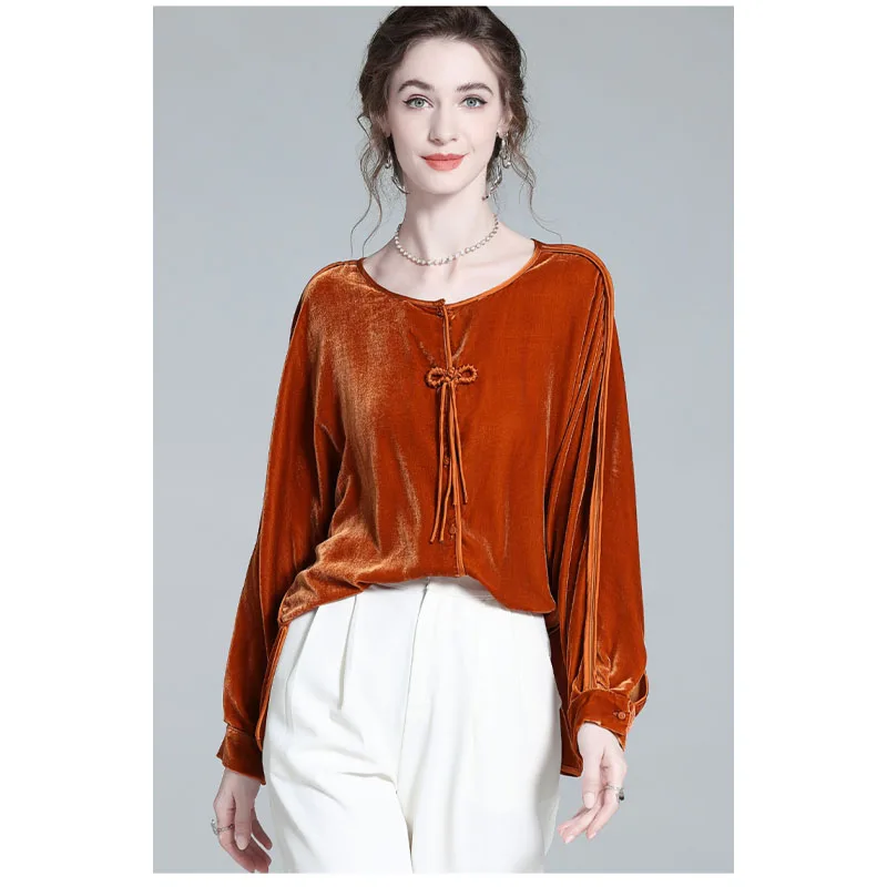 قميص Fengbaoyu حريري مخملي راقي للنساء - فستان أنيق للسيدات - ناعم ورقيق - قميص كاجوال صديق للبشرة #3