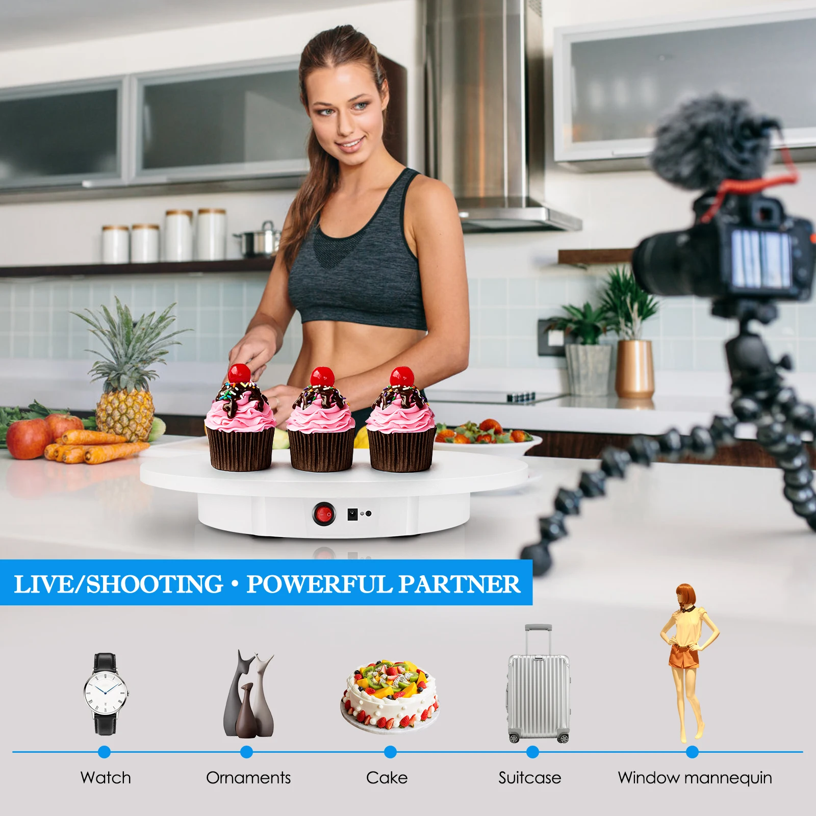 Imagem -02 - Fotografia Rotating Display Stand 360 Produto Elétrico Mesa Giratória para Vídeo 100kg de Carga 42cm