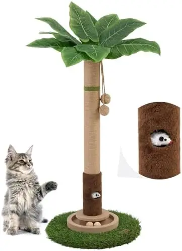 

35'' Cat Scratching Post with Toy Mouse Hole & Ball - Cat Scratcher Tree Tower for Indoor Cats