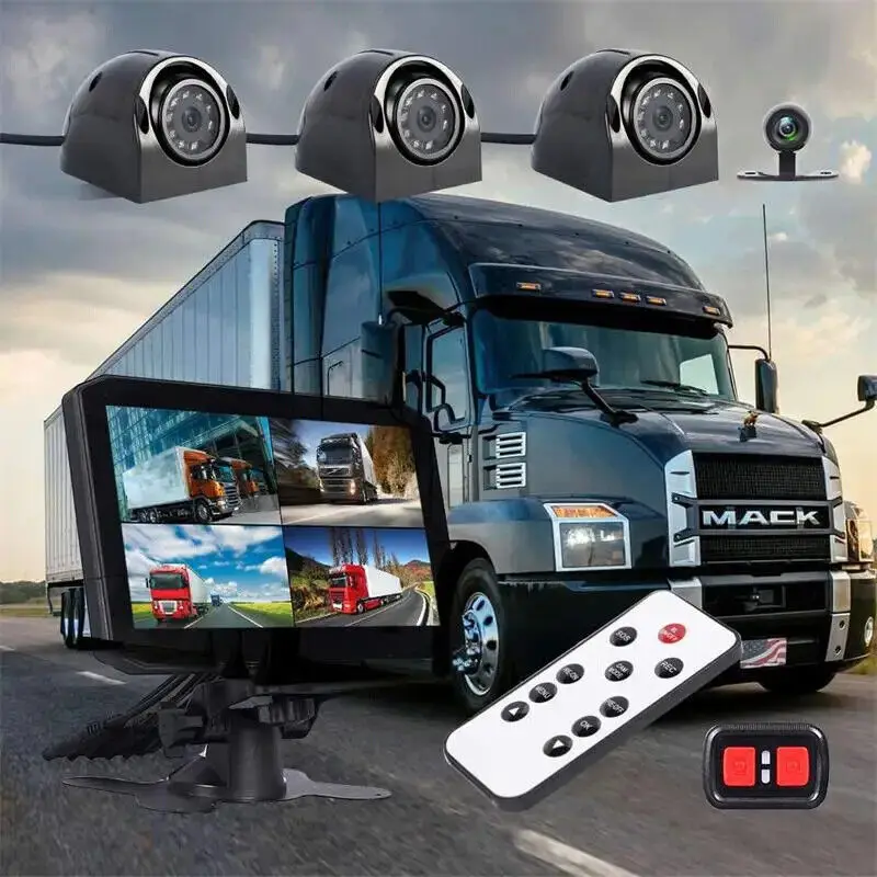 

Car Cam System with 4 Dash Cams and Moni'tor for For Truck Bus Taxi Rideshare