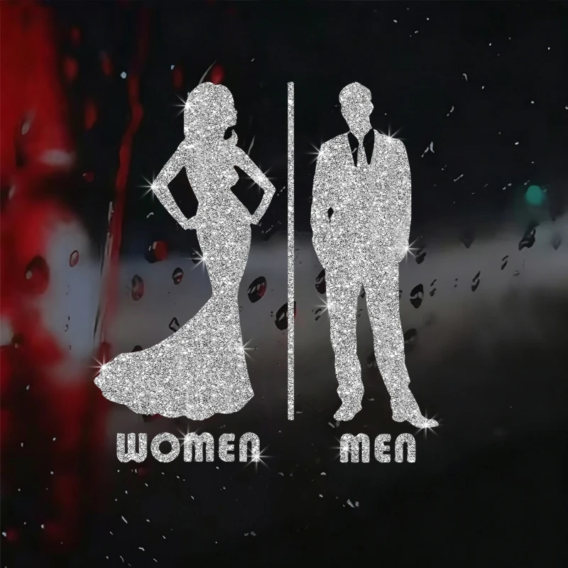 1pc Bling Restroom Men Women Signs Wall Stickers - Elegant & Classic Style Toilet Door Decals,
