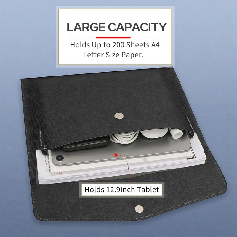 2Pcs Document File Folder, Waterproof Thin PU Leather A4 Envelope Folder Expanding File Organizer Portfolio Storage Case Durable