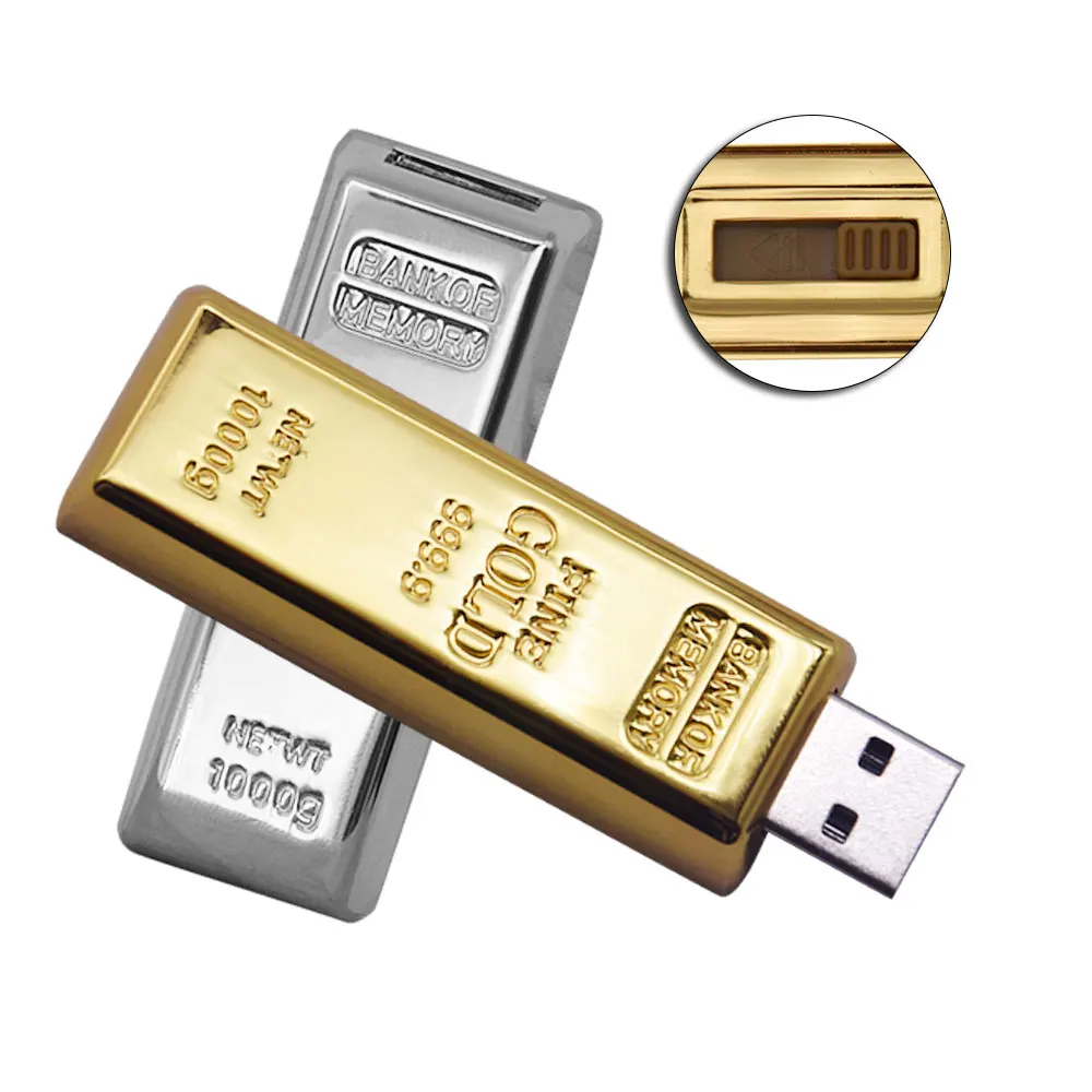 

USB Flash Drive 128GB 64GB Latest Metal Bullion Gold Bar USB 2.0 Flash Drive 4GB cle USB Memory Stick 8GB 16GB 32GB usb u disk