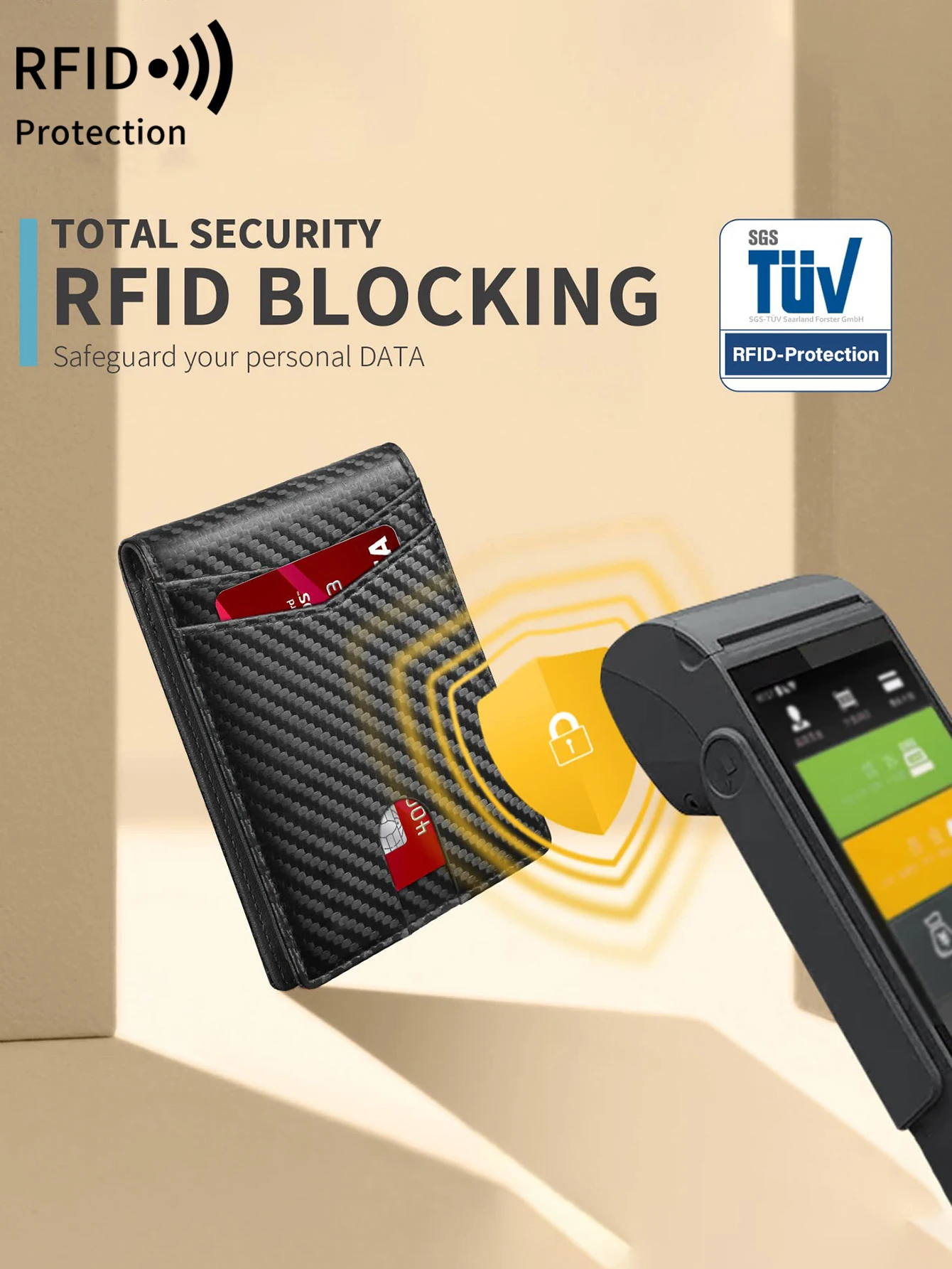Minimalistyczny, ultracienki portfel męski z włókna węglowego RFID z okienkiem na dowód i 13 miejscami na karty Portmonetka na monety — zdjęcie 3