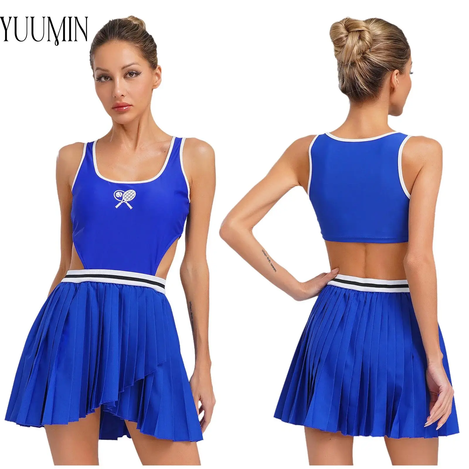 

Women's Tennis Sports Dress Sleeveless Asymmetrical Pleated Dress with Removable Chest Pads for Yoga Badminton Workout Outdoor