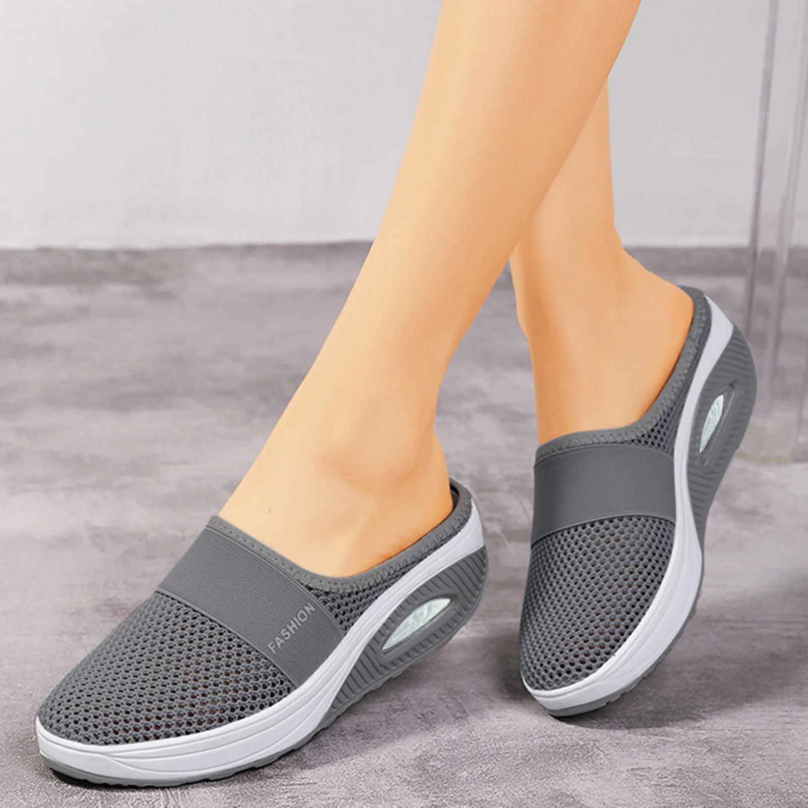 Air Cushion Slip-On Women Walking Shoes Orthopedic Diabetic Ladies Platform Mules Mesh Lightweight Slippers Wedge Female Sneaker