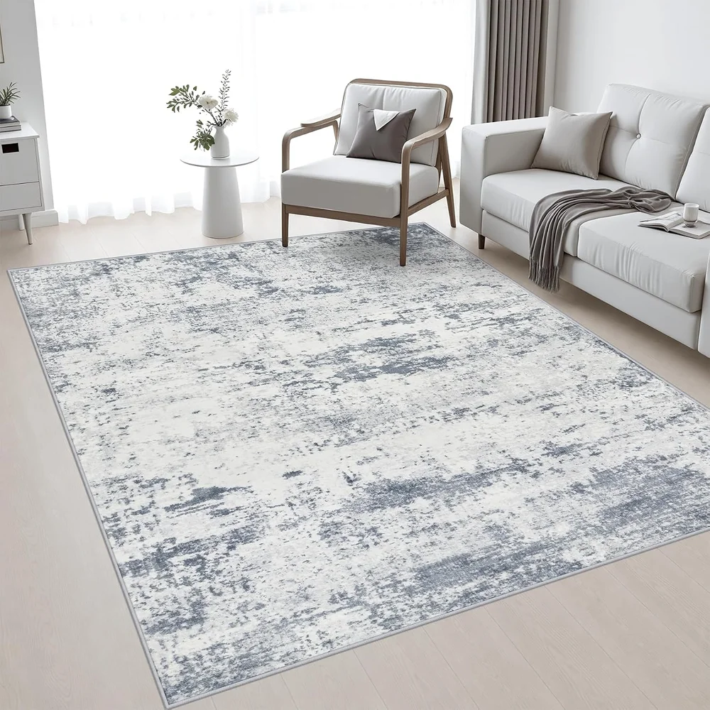 Extra Large 10x12 Modern Abstract Fluid Area Rug Blue Grey Washable Non Slip Carpet for Hallway Dining Room Home Decor
