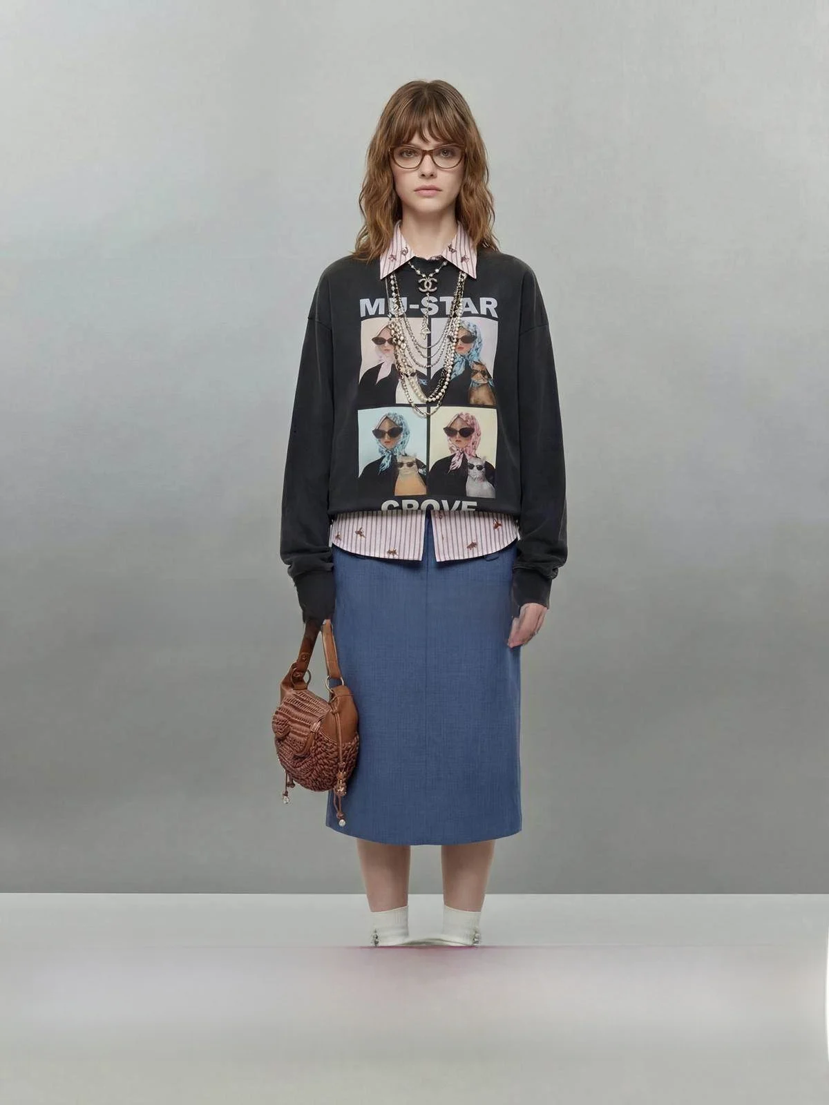 

Женская осенняя футболка свободного кроя с принтом U×LAB в стиле ретро, дышащий повседневный топ