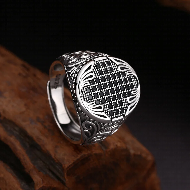 BOCAI S925 Sterling Silver Rings for Men Retro Eternal Rattan Pattern Inlaid Micro Zircon Oval Fashion Punk Jewelry ﻿Wholesale