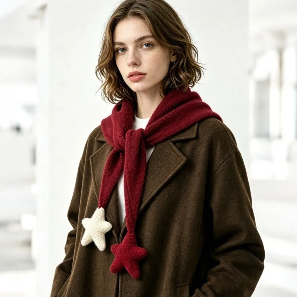 Sweet Star Knitted Triangle Scarf Wool Solid Color False Collar Neck Guard Neck Wraps Cross Scarves Girl