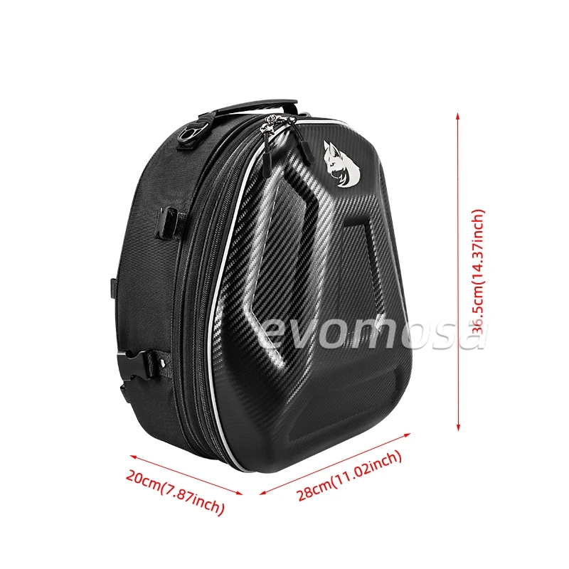 Motorcycle Back Seat Bag Waterproof Helmet Bag Carbon Fiber Texture Hard Shell Travel Storage Luggage Rider Backpack & Raincover