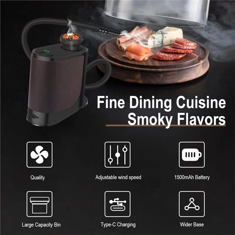 New BQ500 Smoke Infuser Cuisine Portable Molecular Machine Bar Cold Smoke Generator Meat Burn Cooking Smoking For BBQ Black