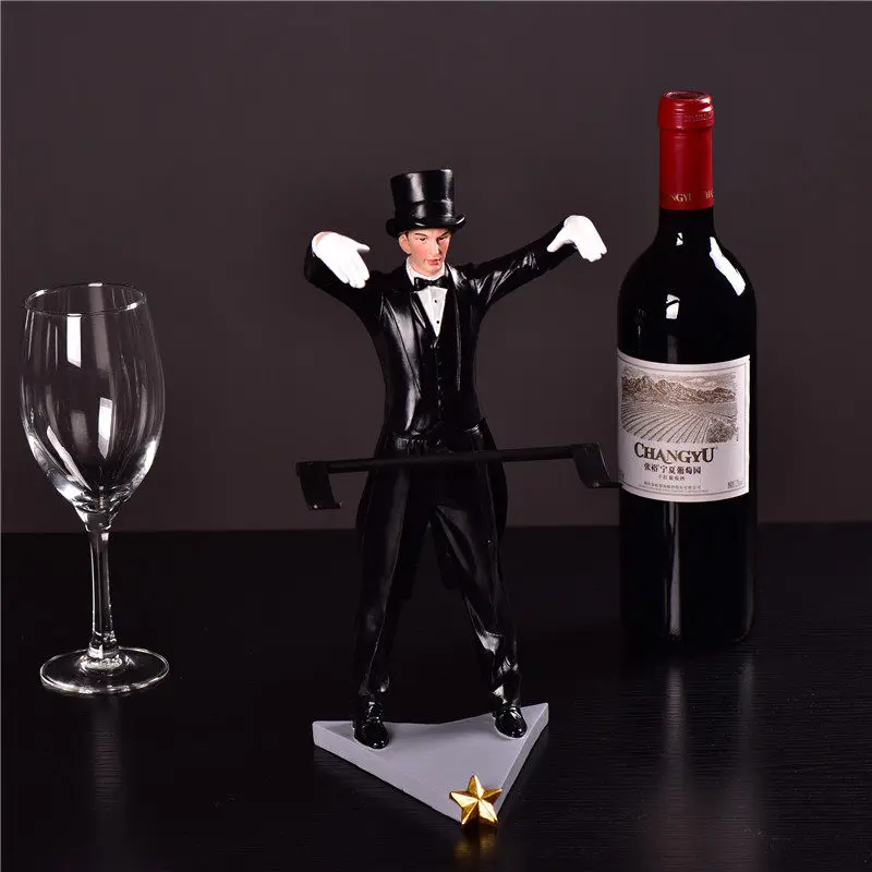 Magician Statue Wine Holder Resin Figurine Countertop Single Wine Bottle Rack Cabinet Living Room Home Bar Counter Decor Objects