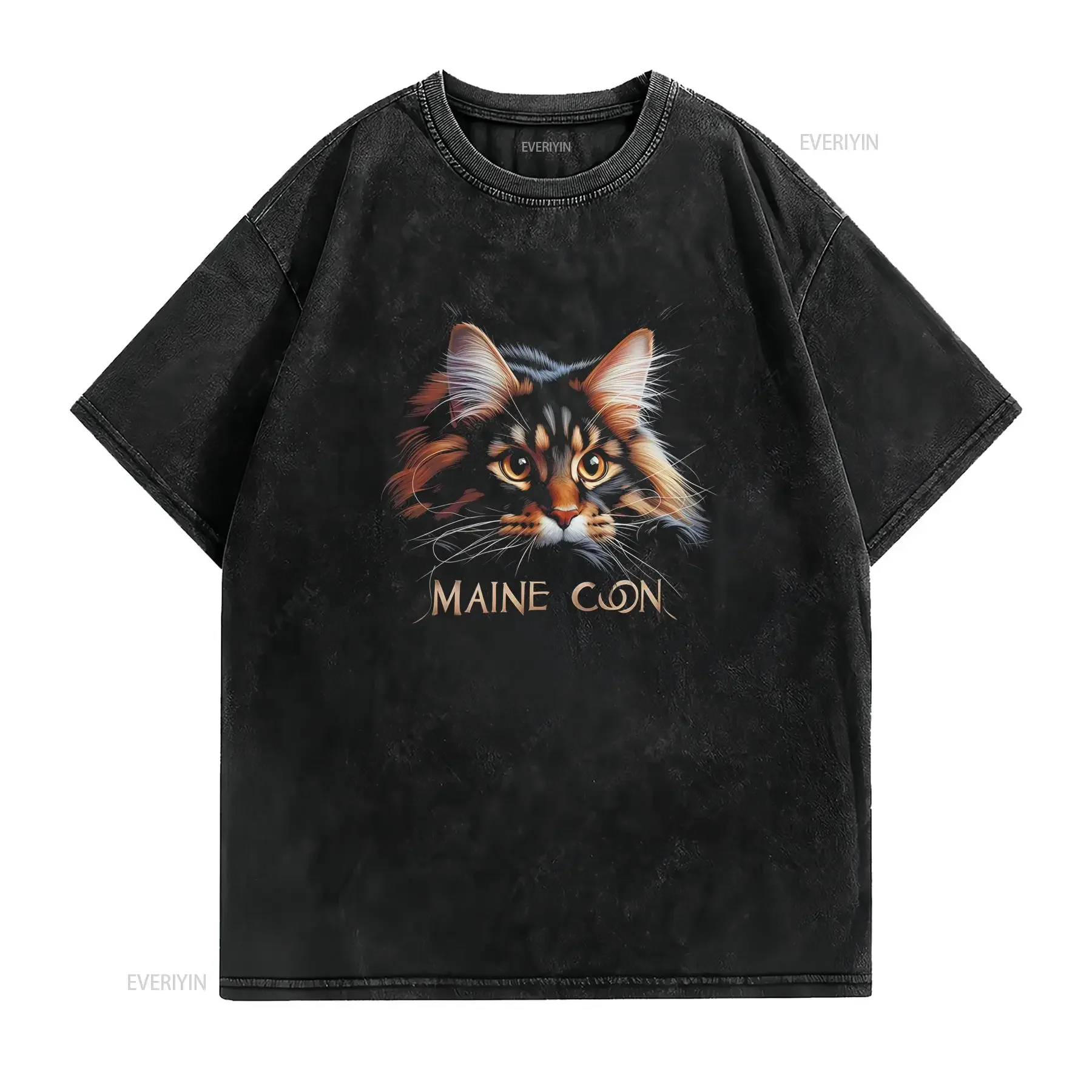 Maine Coon Cat Women T Shirt Cute Art Lovers vintage Washed Versatile Casual Slightly Breathable Comfortable