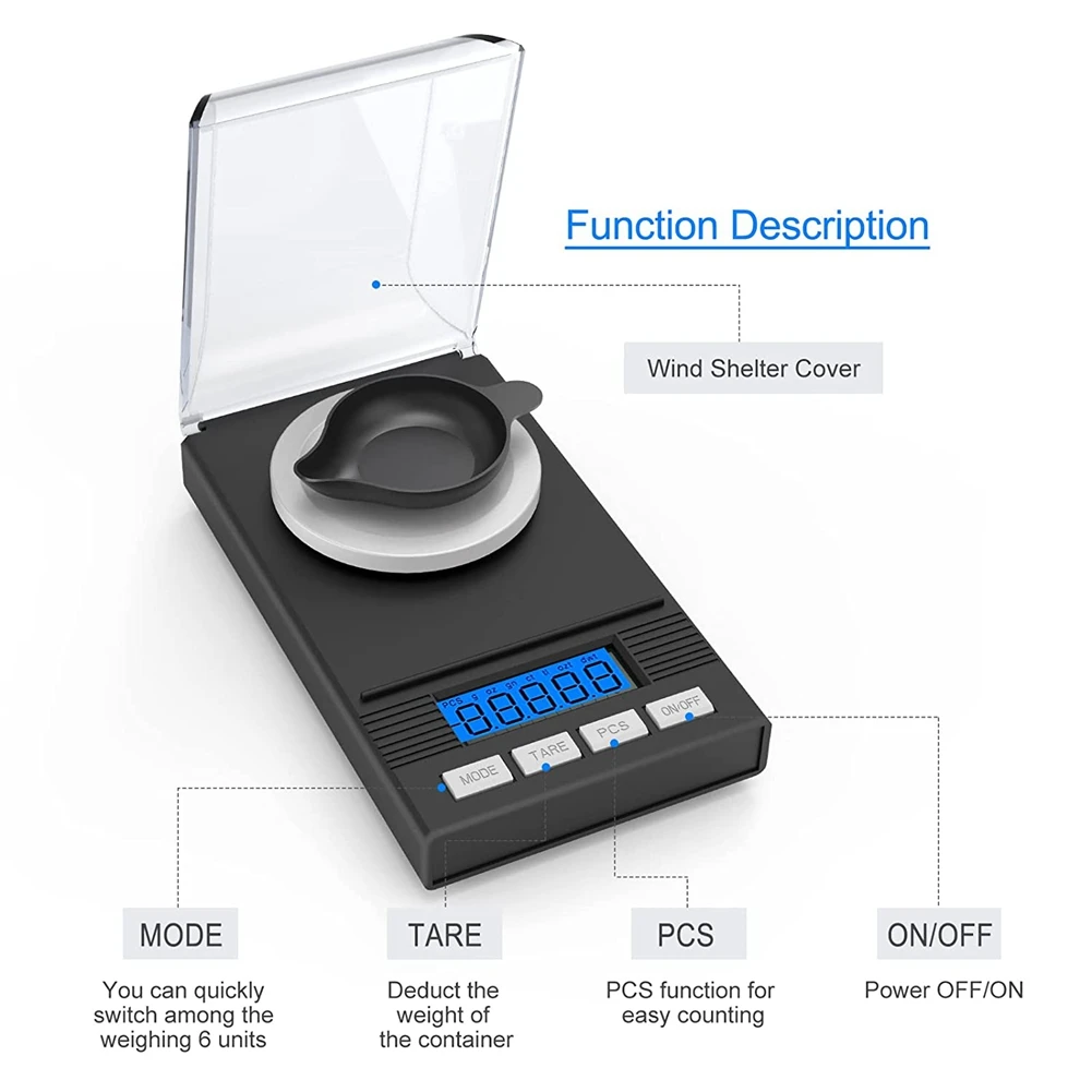 Precision Scale 0.001G x 50G, Weight Milligrams Scale, Kitchen Digital Scale, Pocket Scale, Tare Function