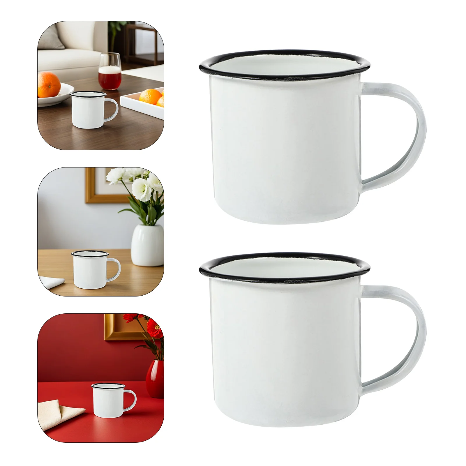 

2Pcs Enamel Mugs Multi-Function Water Mugs Sturdy Base Non-Slip Design for Outdoor Enamel Cups Hot Chocolate Mug