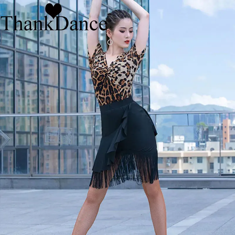 Phụ Nữ Nhảy Latin Váy Đen Trưởng Thành Tiếng La Tinh Váy Falbala Phòng Khiêu Vũ Salsa Samba Xù Lông Tango Cha-Cha Sân Khấu Vũ Trang Phục