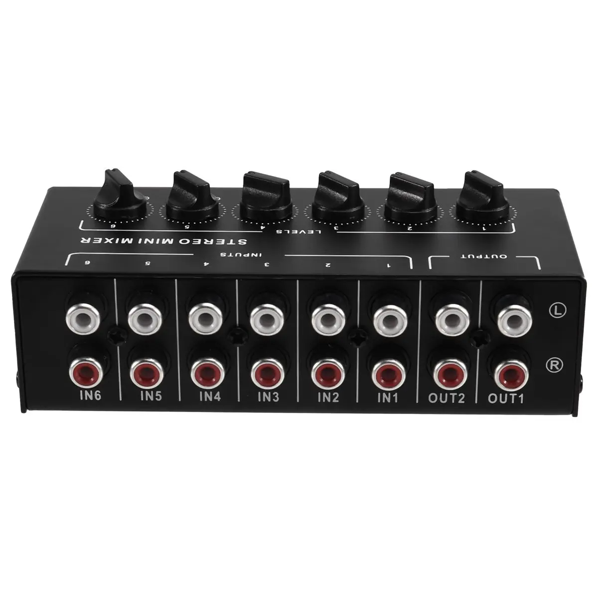 A59E Stereo 6 Channel Passive Mixer Portable Audio Mixer 6 in 2 Out Stereo Distributor Volume Control No Battery Required