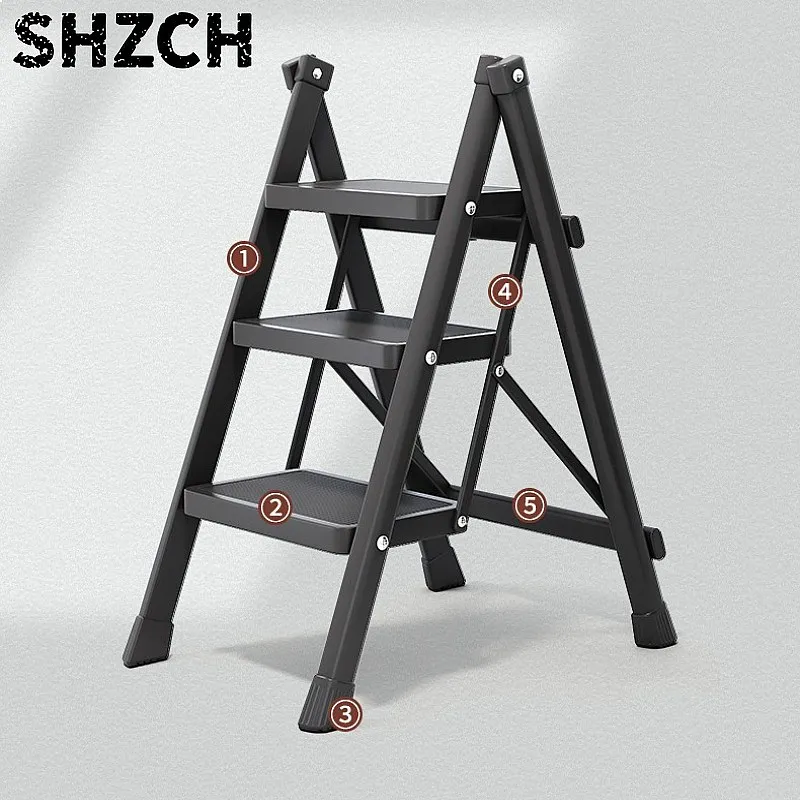 Folding Telescopic Ladder 3 Step Anti-Slip Thickened Tube Lightweight Stable Climbing Stepladder