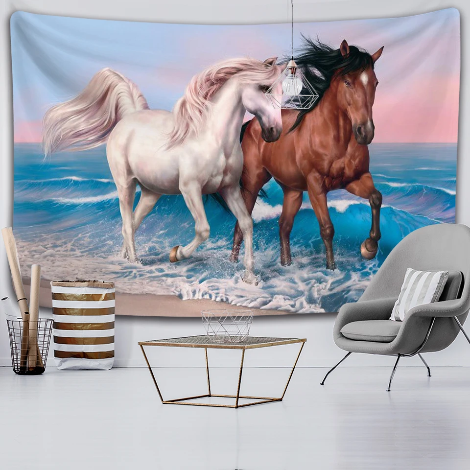 Elk Crane Pentium Horse Print Wall Hippie Tapestry Polyester Fabric Home Decor Rug Carpets Hanging Big Couch Blanket