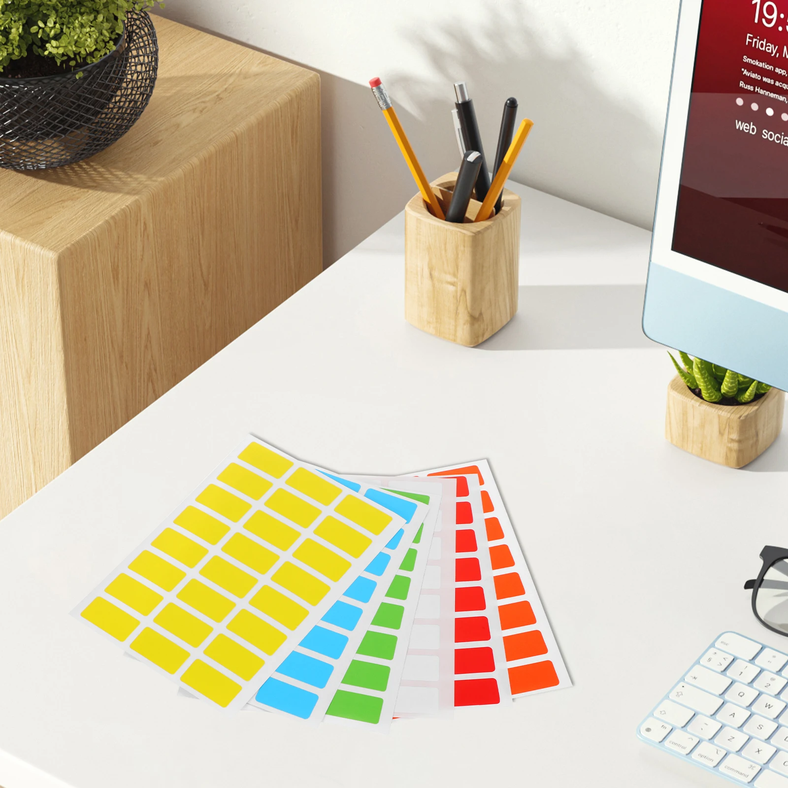 

6pcs Colored Sticker Labels Rectangle Removable Label Strong Adhesive Easy Peel Off Writable Surface Office