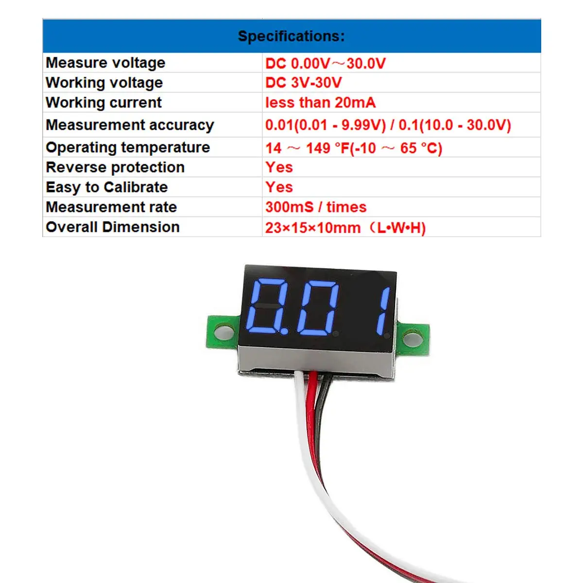 2PCS Three-Wire Calibratable DC 0~30V Digital Mini Voltmeter Gauge Tester Mount Car Motorcycle Battery Monitor Voltage Meter