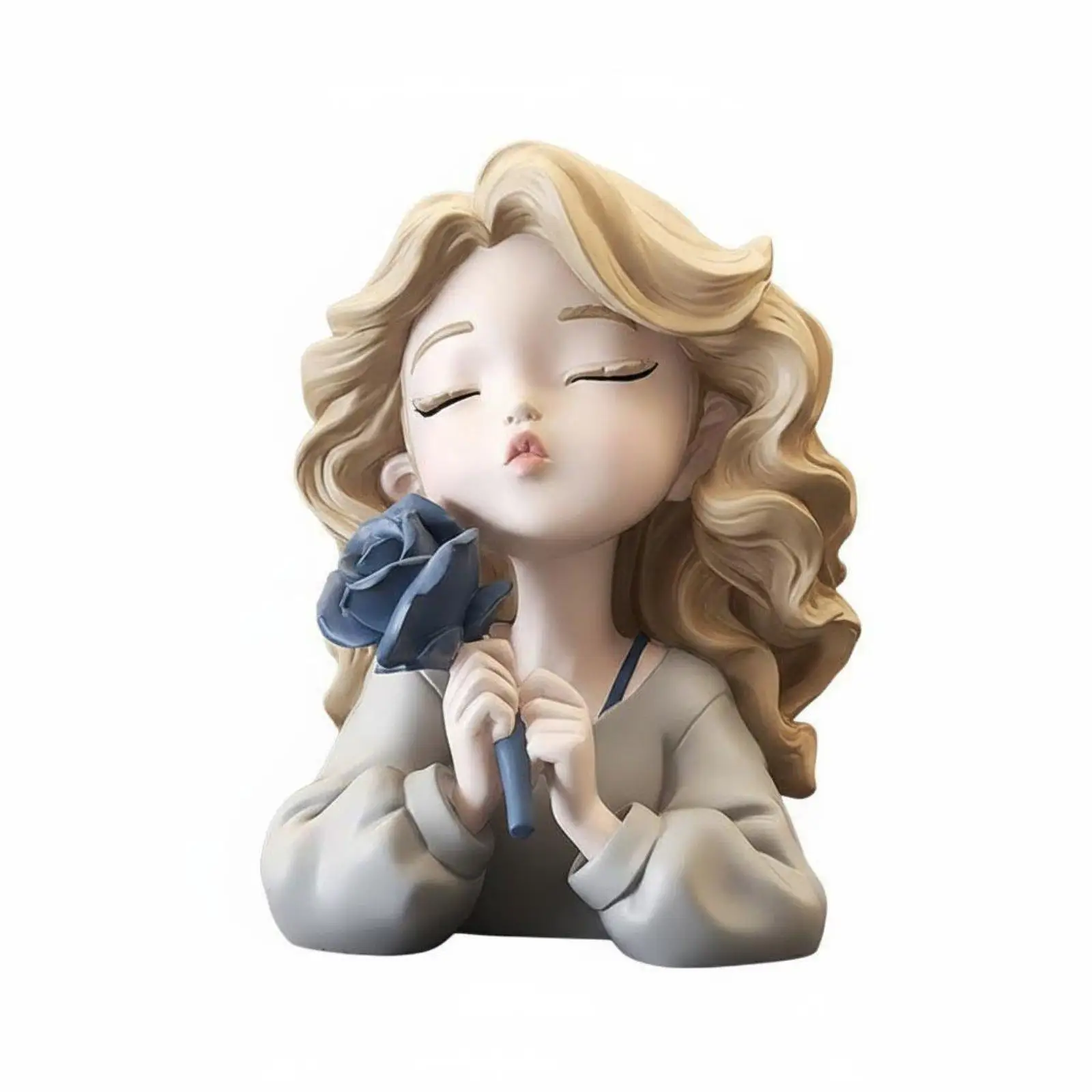 Handcrafted Resin Girl Figurine for House Decoration Beautiful Female Bust Statue for Living Room Table Decor Modern Art Deco