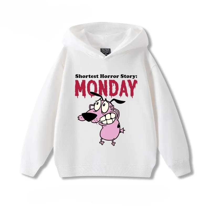 

New children's hero cowardly dog ​​fun print boys and girls hooded sweatshirt autumn and winter leisure warm pullover sweatshirt