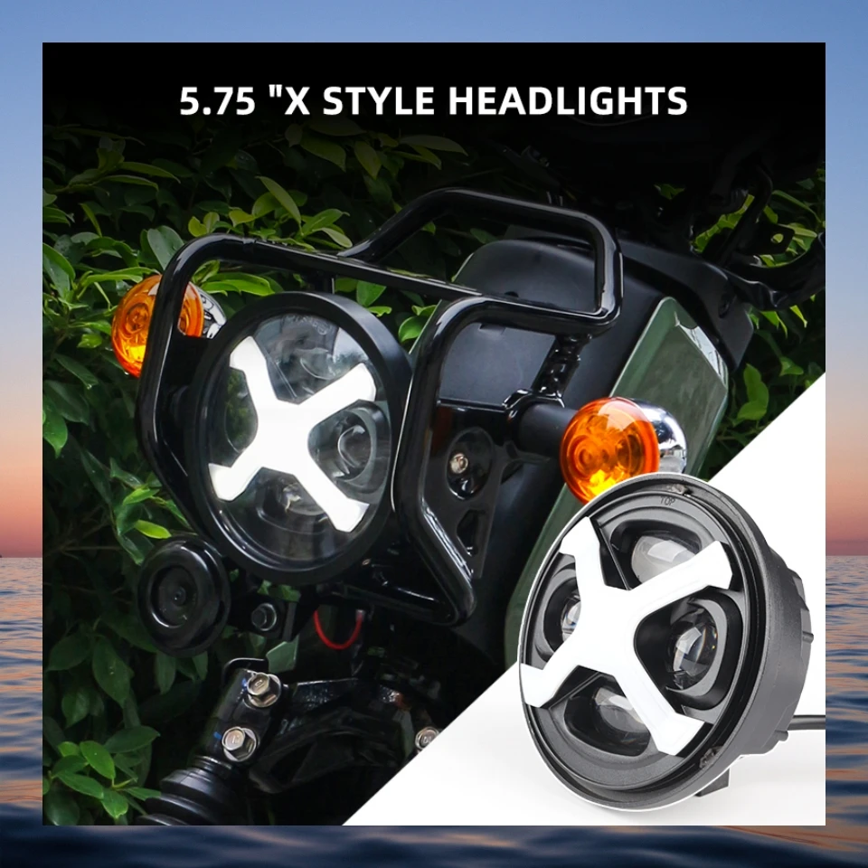 

5.75-inch LED headlights, suitable for Cross Cub 110 JA60 (cool X-shaped white daytime running light), easy to install