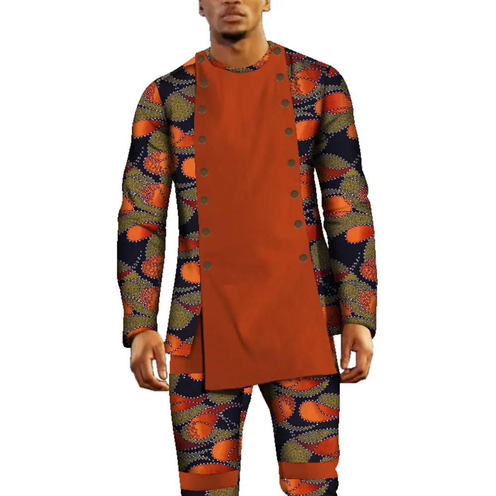 Bazin Riche-Ensemble 2 Pièces Pantalon et Haut pour Homme, Vêtements Africains Décontractés, Design Africain, WYN553