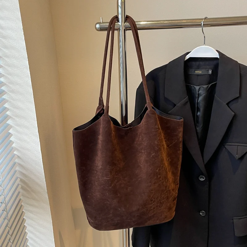Retro-Damen-Umhängetasche aus Wildleder, neue einfarbige Farben, hohe Kapazität, lässige Tragetasche mit Reißverschluss, vielseitiges Nähgarn zum Basteln – Detail 21