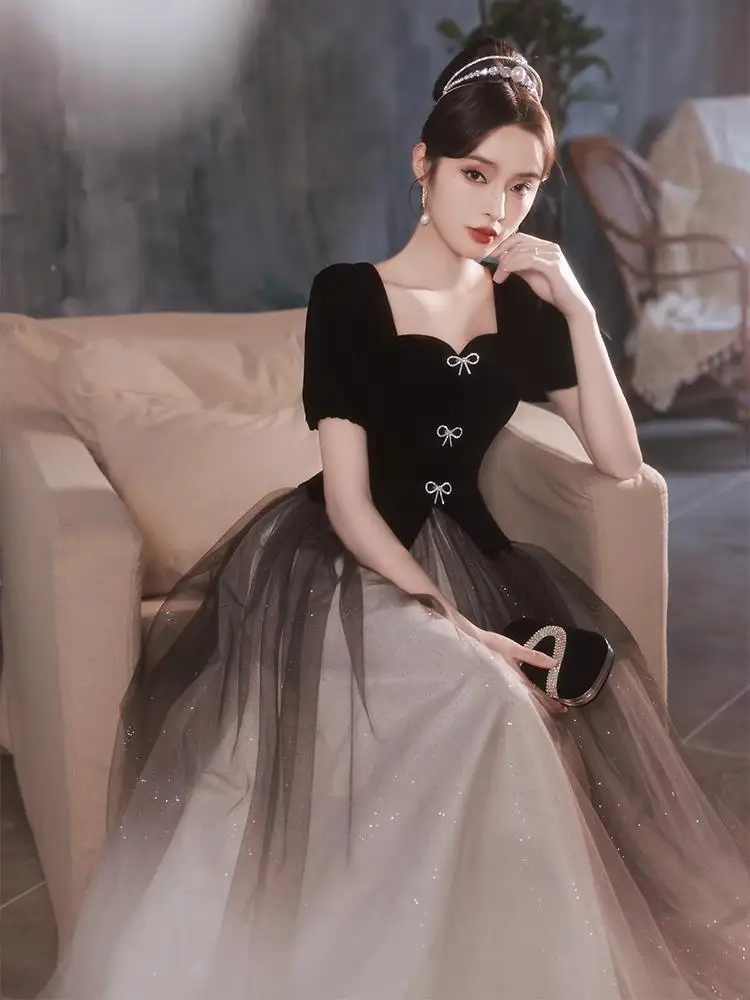 

Двухцветное вечернее платье для женщин, на день рождения, для банкета, из высококачественного материала, сказочное, длинное, с пышной юбкой