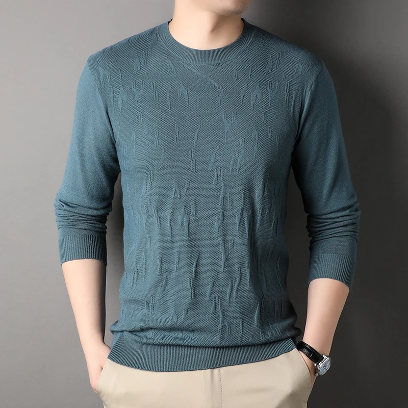 

Spring Autumn Thin Long Sve Knitted Sweater Casual round Ne Men's Pure Color Versatile Slimming Base Layer irt