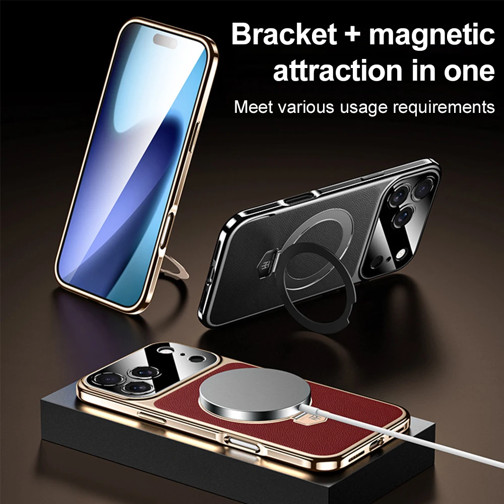 Magnetic Phone Case For Apple iPhone 17 Air 16 15 14 13 12 Pro Max Plus Built‑in Ring Kickstand Full Lens Protector Shell Cover view 2