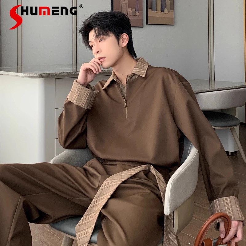 

Мужские комплекты из двух предметов осень-зима 2025 года, мужские модные комплекты из 2 предметов с половиной молнии и длинными рукавами, удобные простые стильные толстовки, комплекты брюк