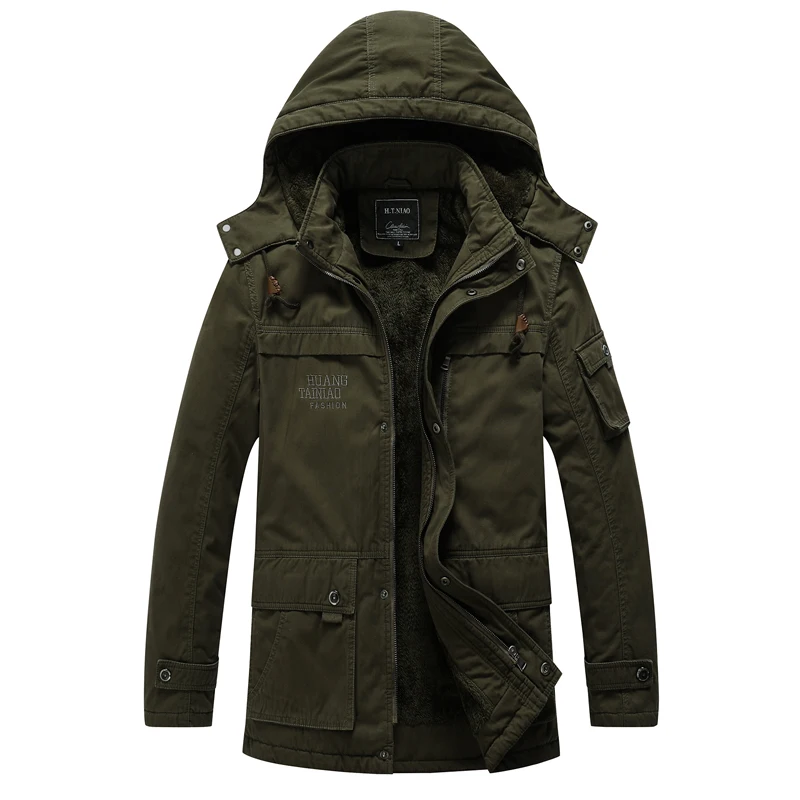 TRAF 2024 Winter New Wash Jacket Padded Jacket With Wool Thickened Warm And Cold Men's Long Hooded Padded Jacket Men