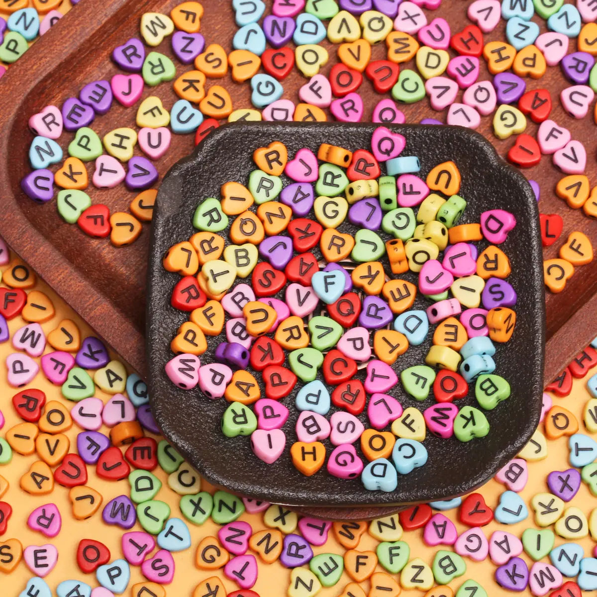 

50pc 7mm Acrylic Heart-shaped Jewelry Makings Material Letter Beads Bracelet Accessories Necklace Parts DIY