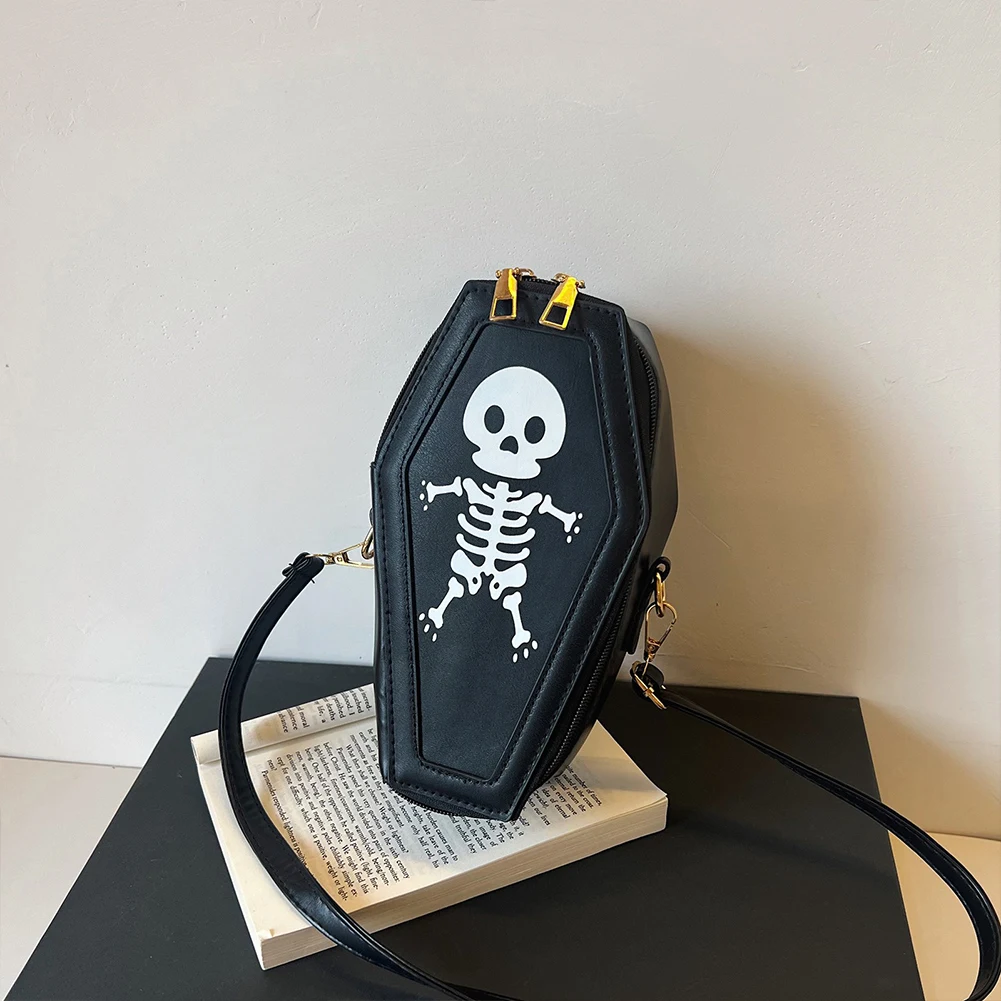 Gothic Shoulder Bag PU Leather Skull Print Crossbody Bag Women Halloween Bag Hobo Bag for Carnival Cosplay