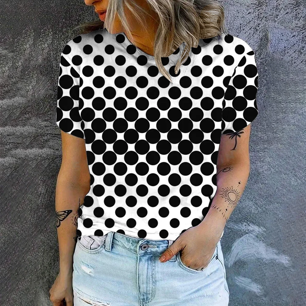 Ccolourful Polka Dots Pattern Imple Style Casual Woman Clothing Oversized T-shirt Short Sleeve Round Collar Comfortable Tops 5XL